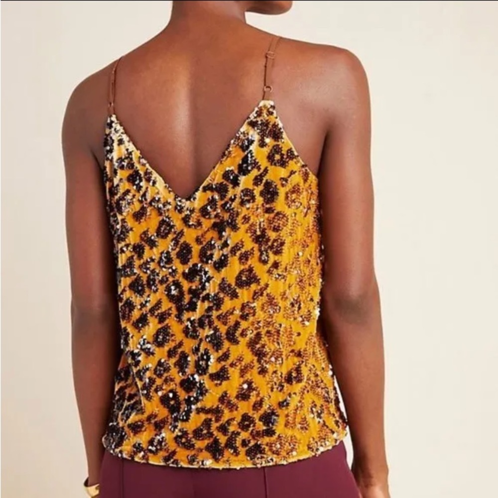 Anthropologie RO+DE Cami Tank Top Esther Sequin Velvet Animal Print Size XS - Picture 2 of 12